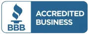 A blue sign that says accredited business on it