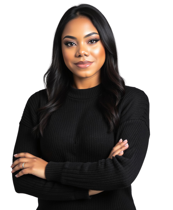 A woman in a black sweater with her arms crossed