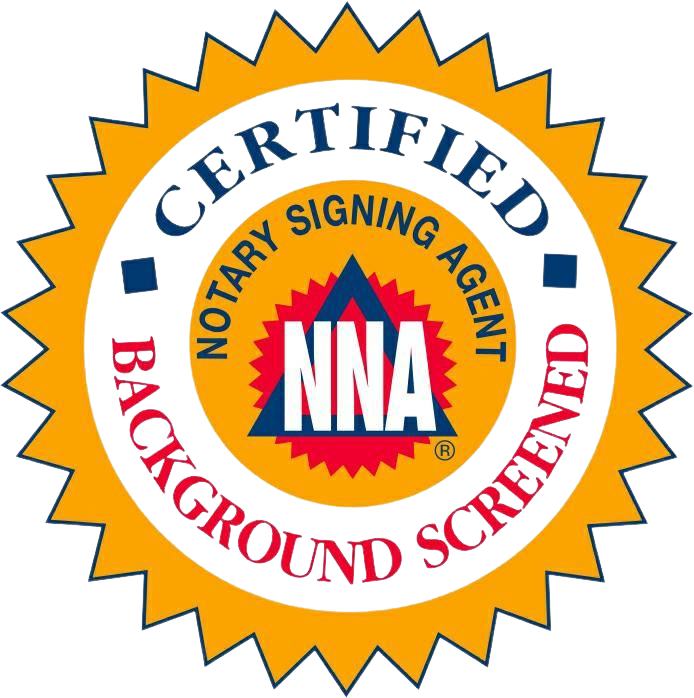 A certified notary signing agent background screened logo
