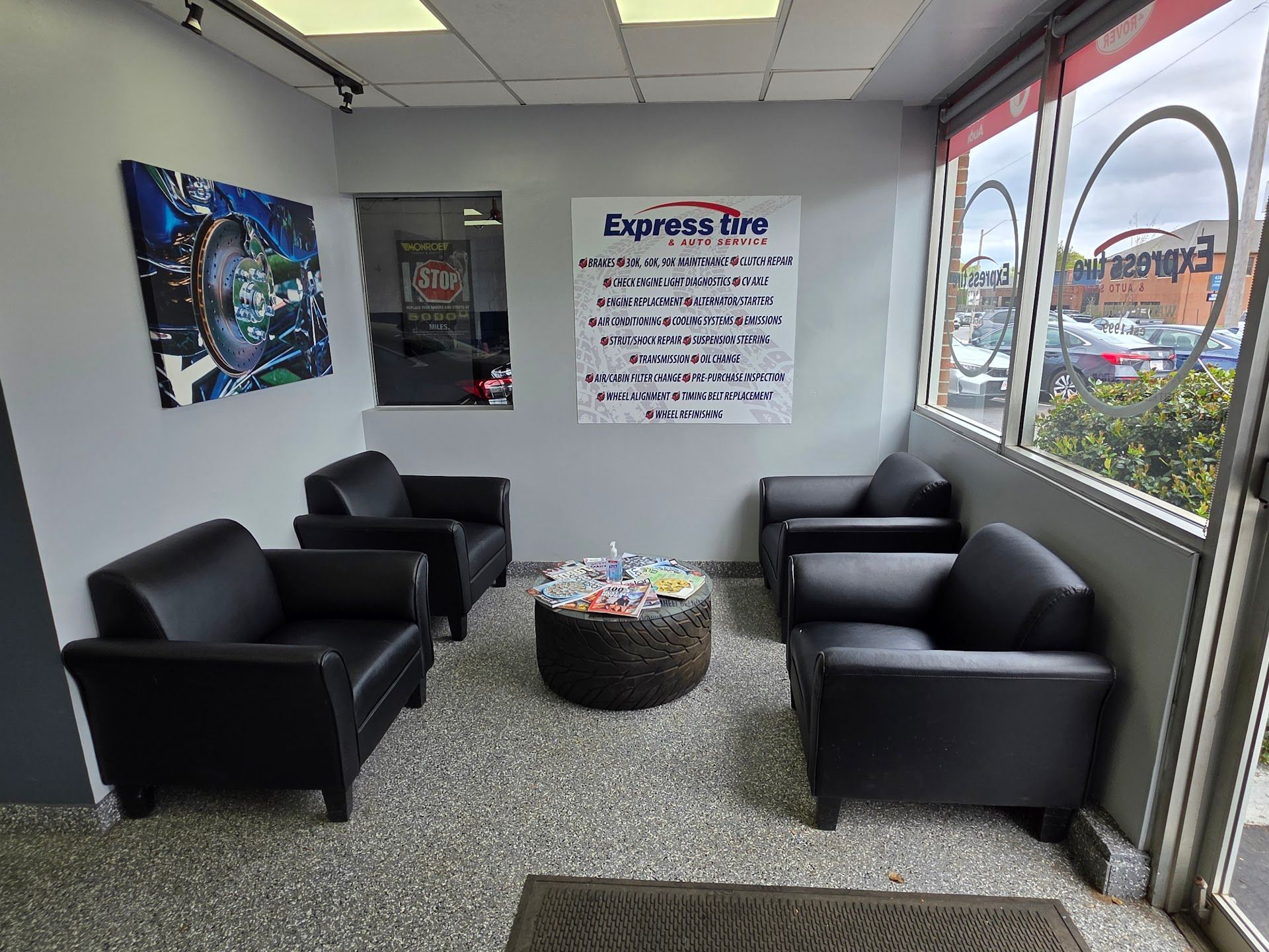 Comfortable Auto Shop Waiting Area With Seating | Express Tire & Auto Service