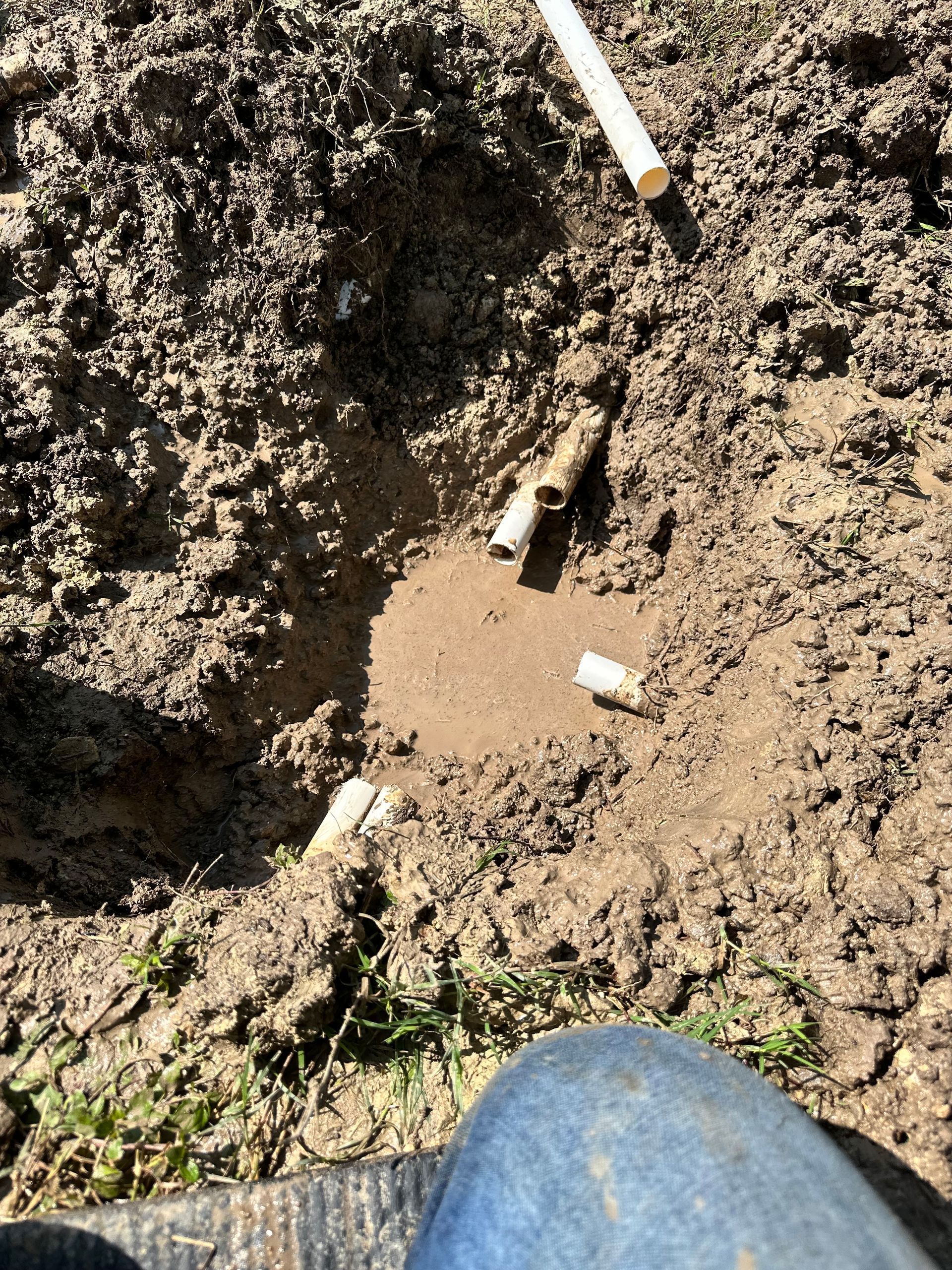 A person is digging in the dirt with a shovel.
