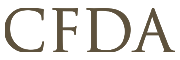 CFDA text logo in a brown serif font.