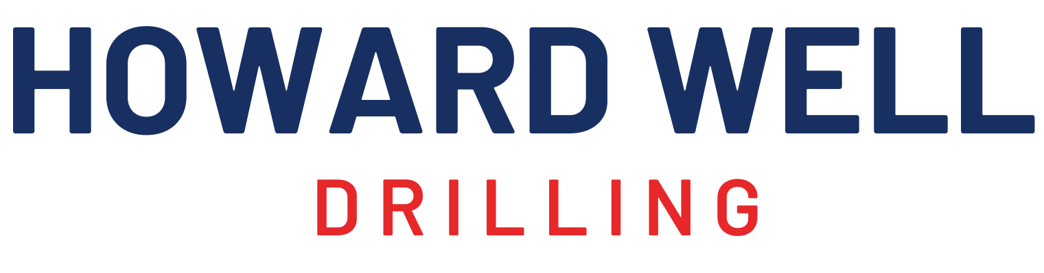 A blue and red logo for howard well drilling