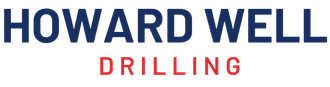 A blue and red logo for howard well drilling