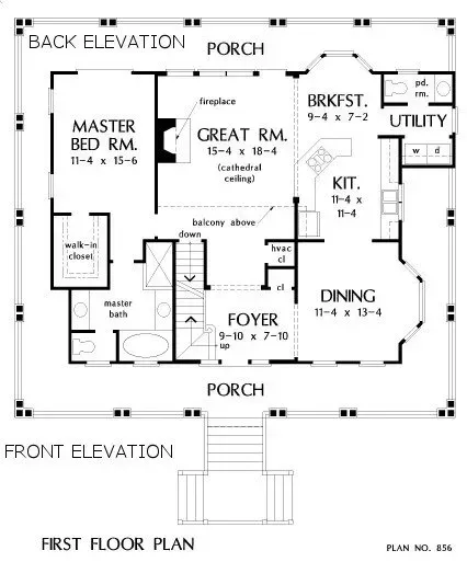 Floor plan of a house with rooms labeled: Master bedroom, great room, kitchen, dining.
