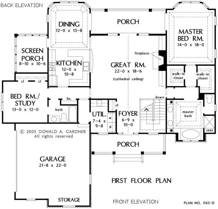 Floor plan of a house with multiple rooms, including a garage, bedrooms, and a kitchen.