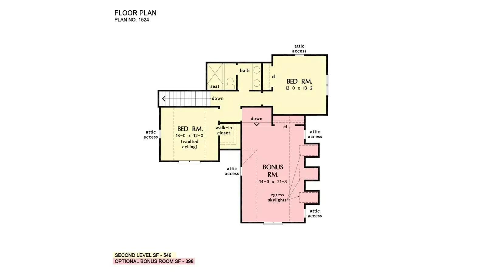 Floor plan of a house; beige and pink rooms, labeled BED SPA, BED 2, and BONUS 4.