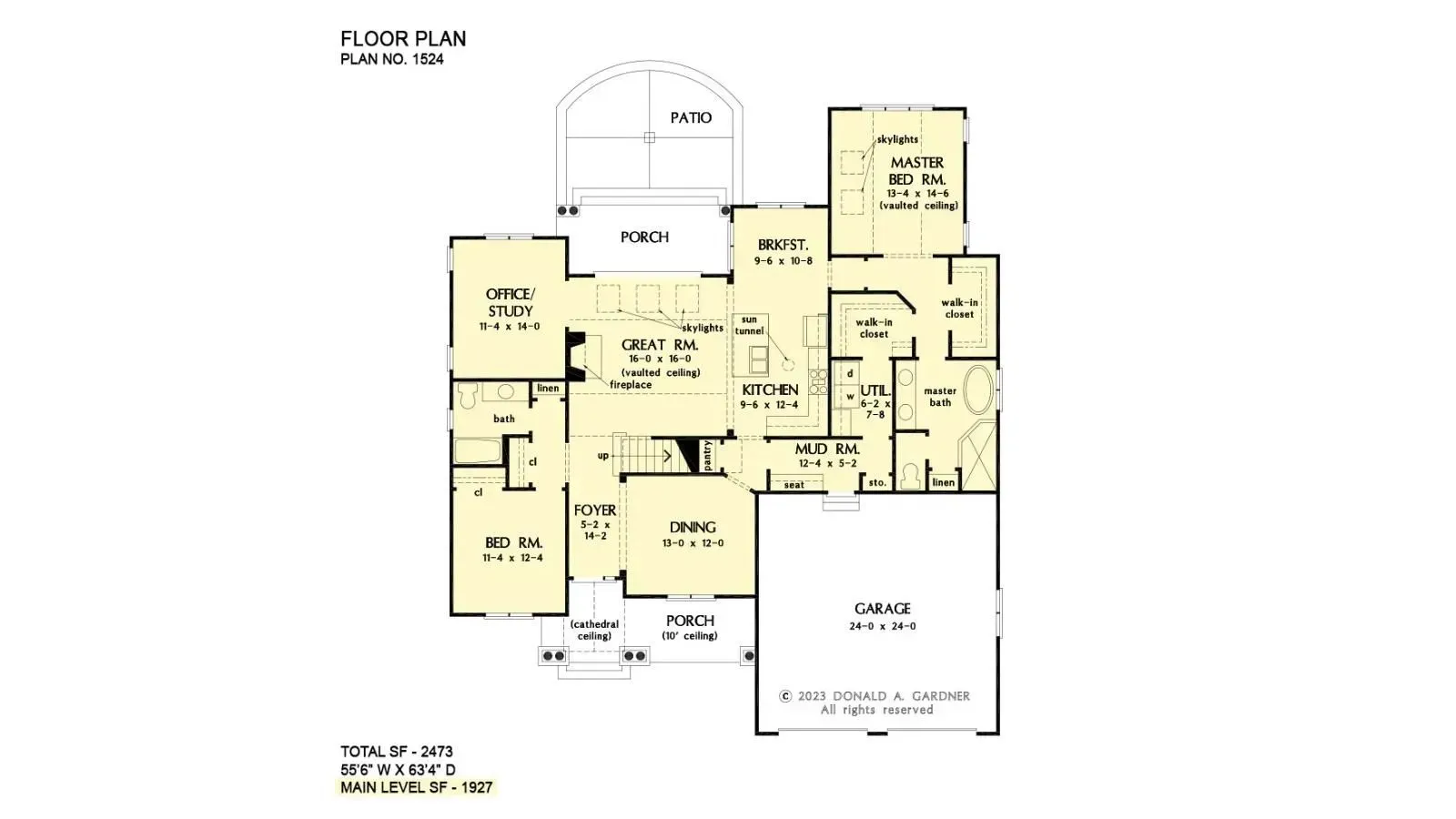 Floor plan of a house with rooms labeled: living room, kitchen, bedrooms, garage, and porch.