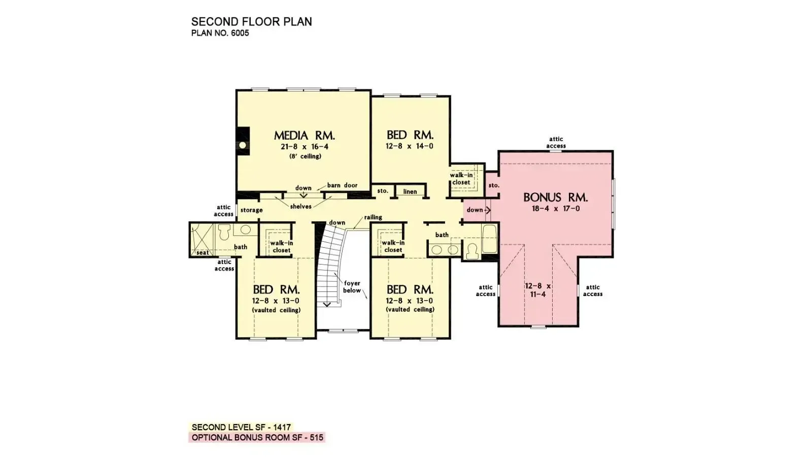 Floor plan of a house with multiple bedrooms in beige, with a bedroom in pink.