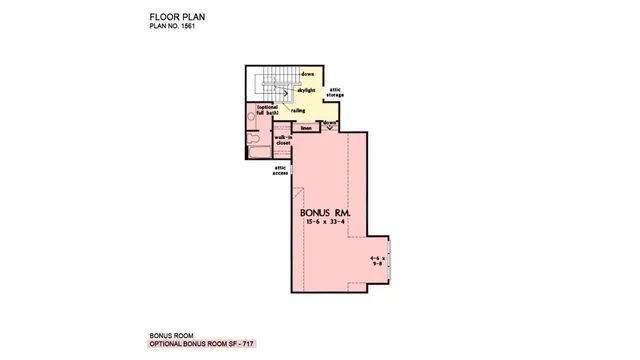 Floor plan: a bonus room with a small office, bath, and storage area.