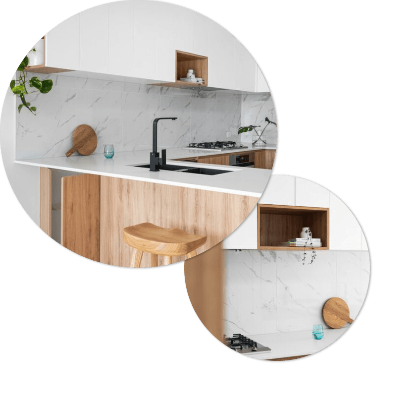 Kitchen Wood With White Ceramic Countertop