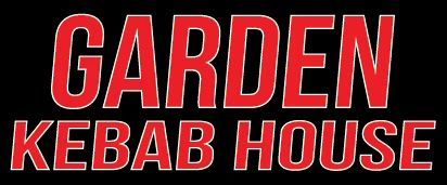 A red and white logo for garden kebab house