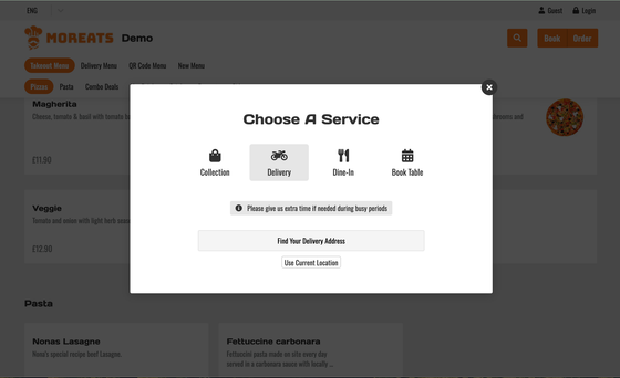 A screenshot of a website that says choose a service