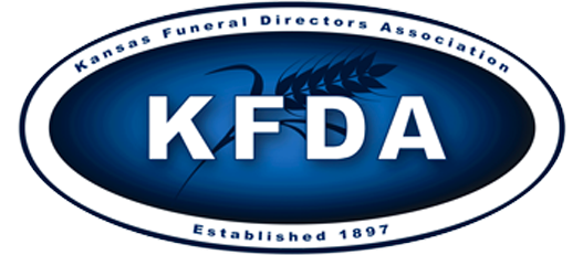 A blue and white logo for kansas funeral directors association