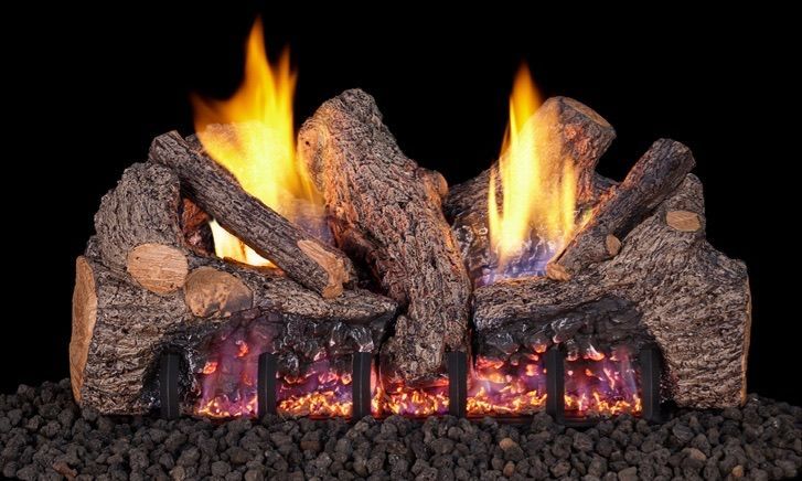 Logs burning in wood fireplace