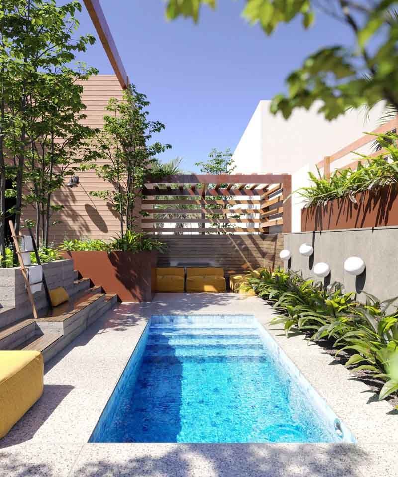 Fiberglass swimming pool.  Small plunge pool. 