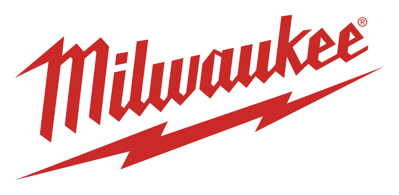 A red milwaukee logo with a lightning bolt on a white background.