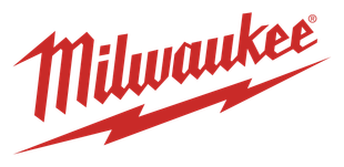 A red milwaukee logo with a lightning bolt on a white background.
