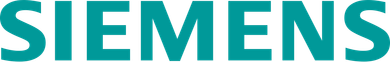 The siemens logo is blue and white on a white background
