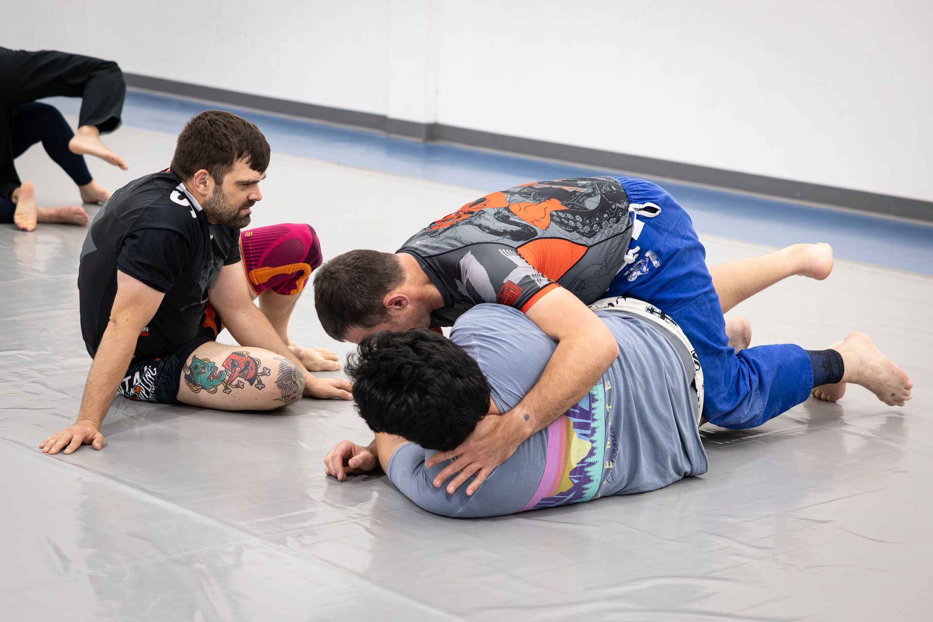 Adults drilling Jiu-Jitsu techniques at Soulcraft Martial Arts in Hamden, CT to build fitness.