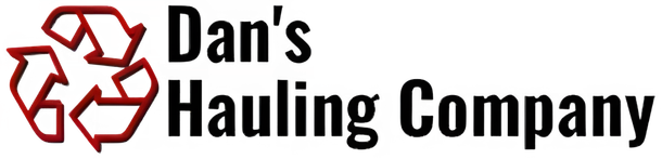 Logo of Dan's Hauling Company: Red recycling symbol, black text on white background.