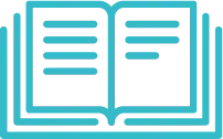 Um ícone azul de um livro aberto com linhas nele.