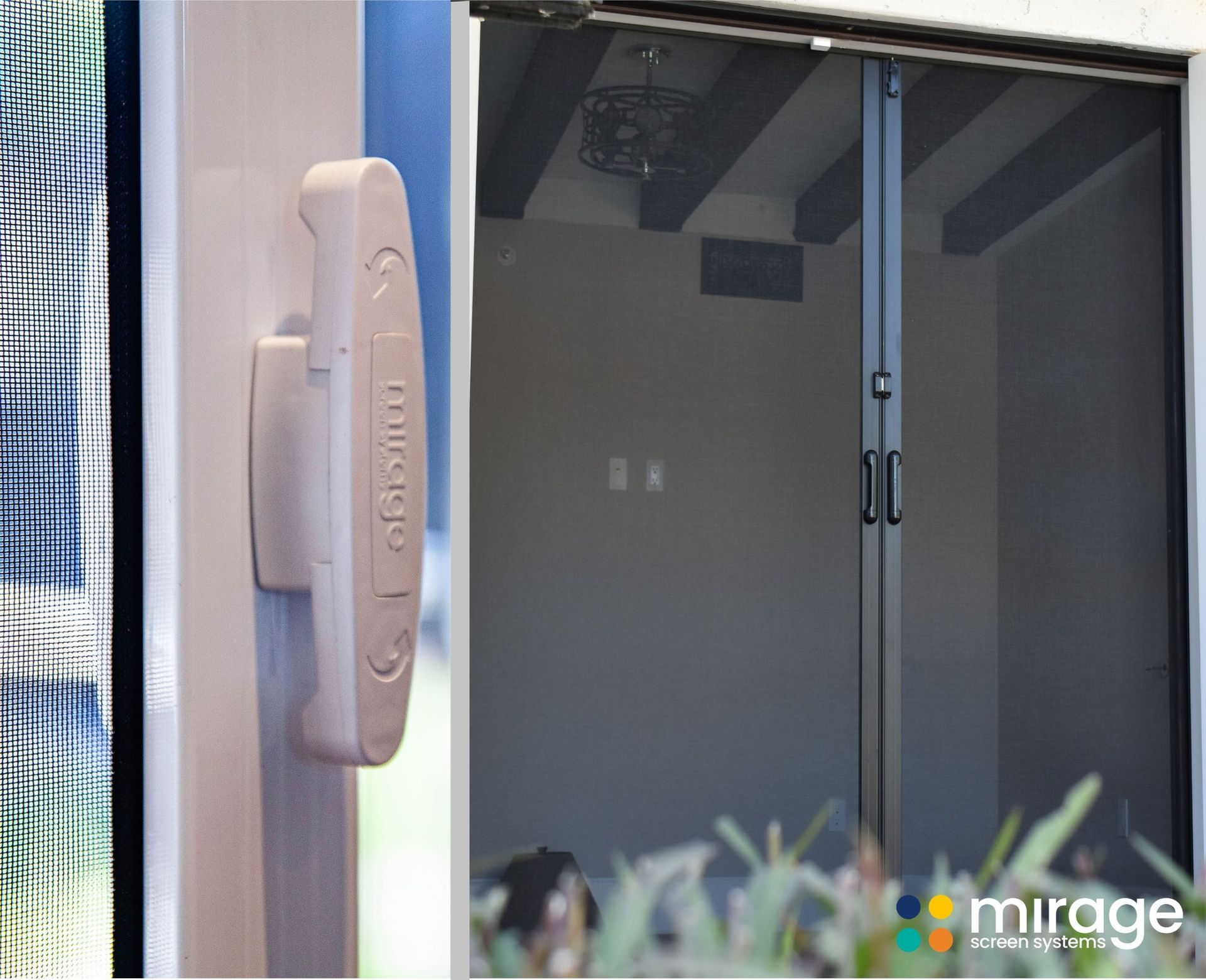 Close-up of a tan window latch on a sliding glass door