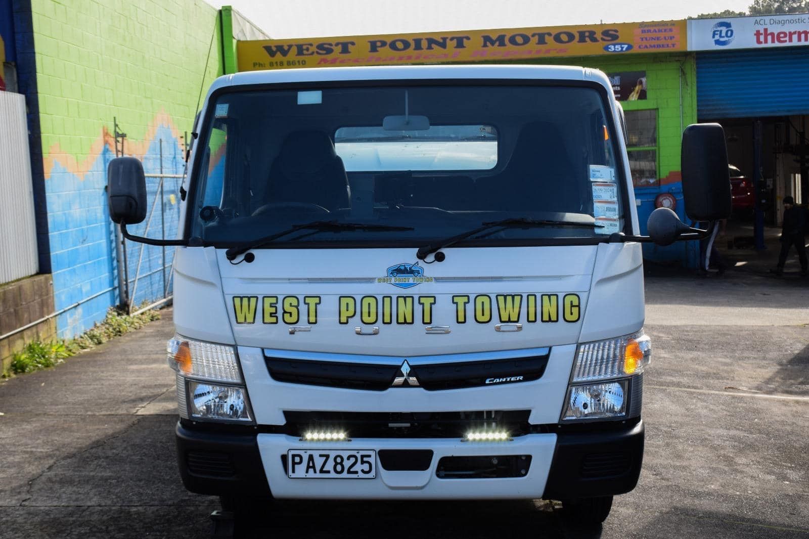 White tow truck with 