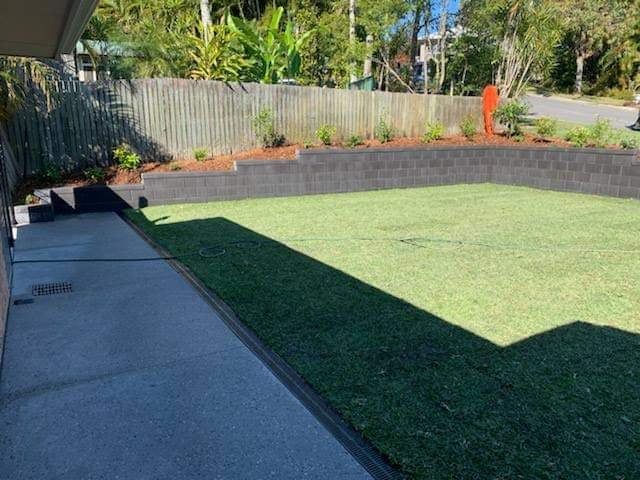 A Lawn With a Concrete Walkway and a Fence in the Background — Caloundra Landscape Supplies in Caloundra, QLD
