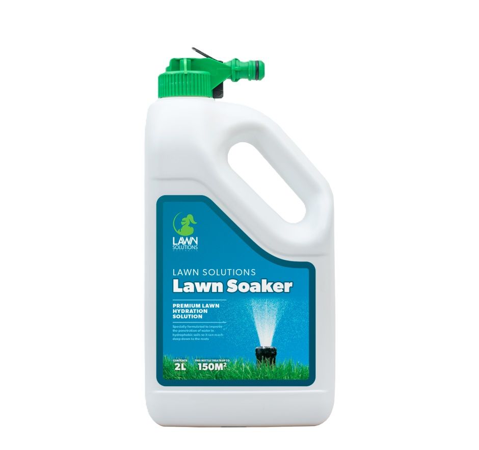 A White Bottle of Lawn Soaker With a Green Hose Attached to It — Caloundra Landscape Supplies in Beerwah, QLD