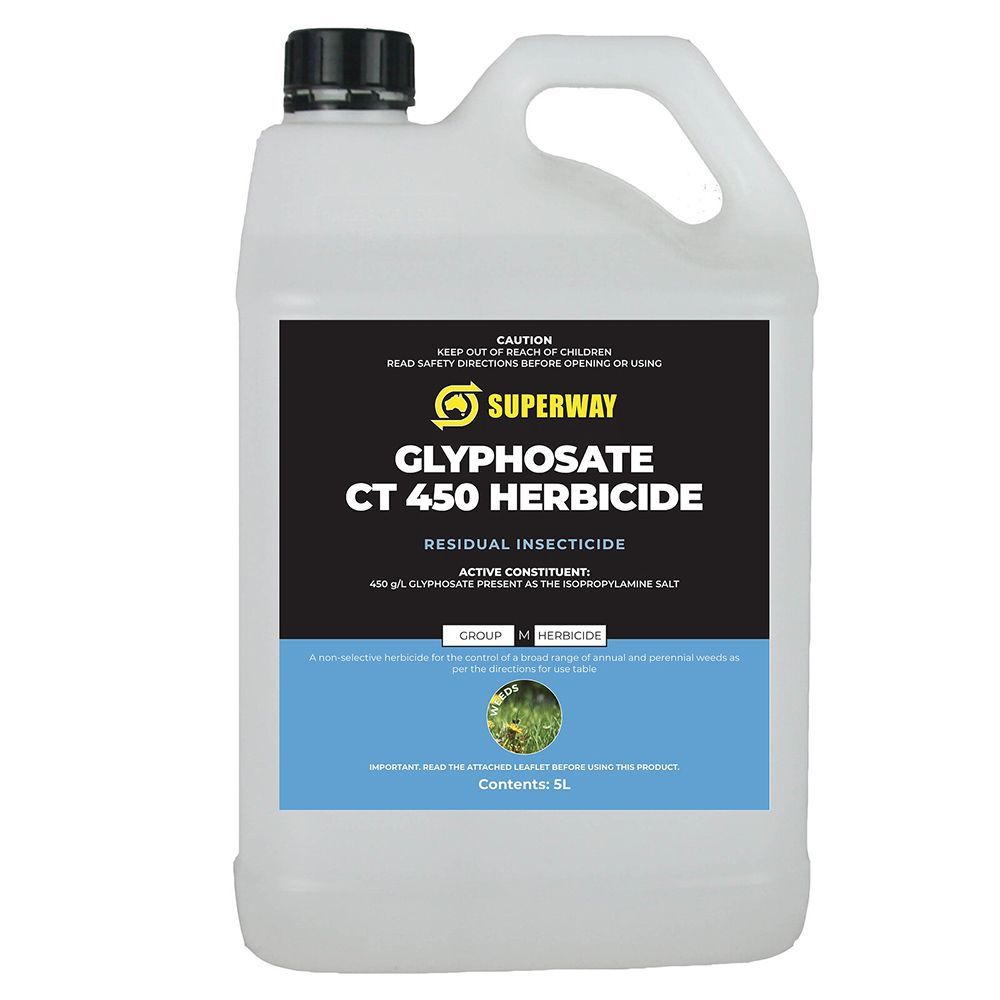 A Bottle of Glyphosate Ct 450 Herbicide on a White Background — Caloundra Landscape Supplies in Beerwah, QLD