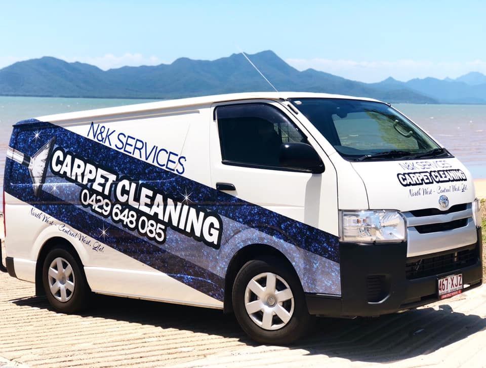 White van with N&K Services Carpet Cleaning — NQW Services In Townsville, QLD