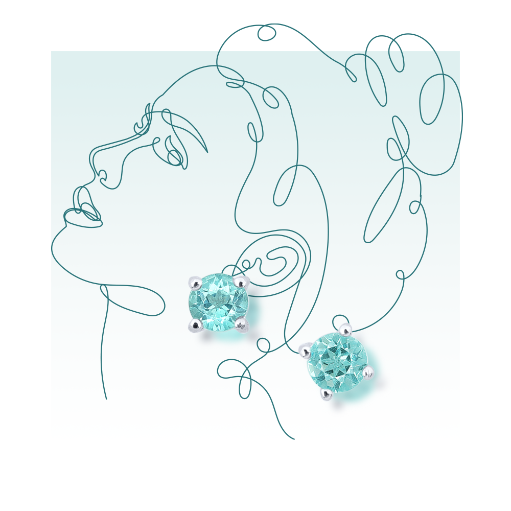 一對綠松石耳釘，四爪鑲嵌，白色背景。