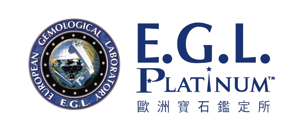 歐洲寶石實驗室 (EGL) 白金標誌，採用藍色圓形徽章和品牌文字。