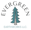 Evergreen Earthworks LLC logo featuring a teal tree with a gray trunk, text arching above.