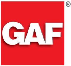 A red and white logo for a company called gaf.