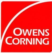 The logo for owens corning is a red square with a white arrow.