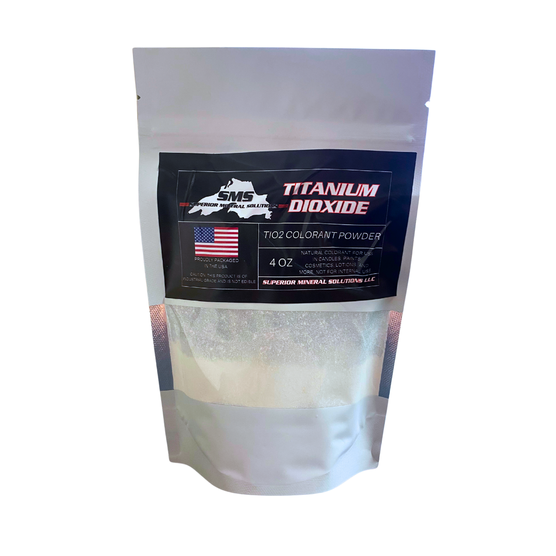 A bag of titanium dioxide on a white background.