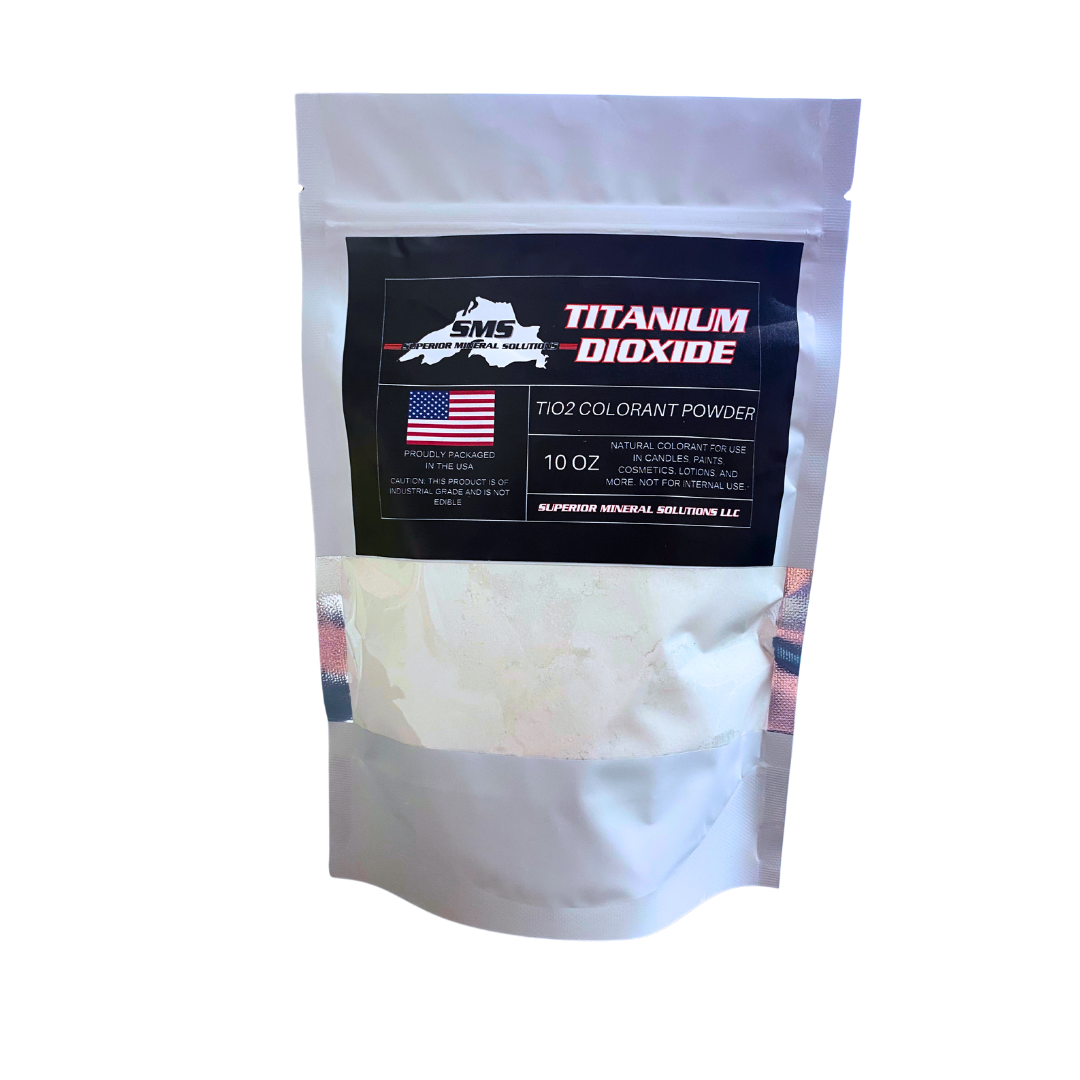 A bag of titanium dioxide on a white background