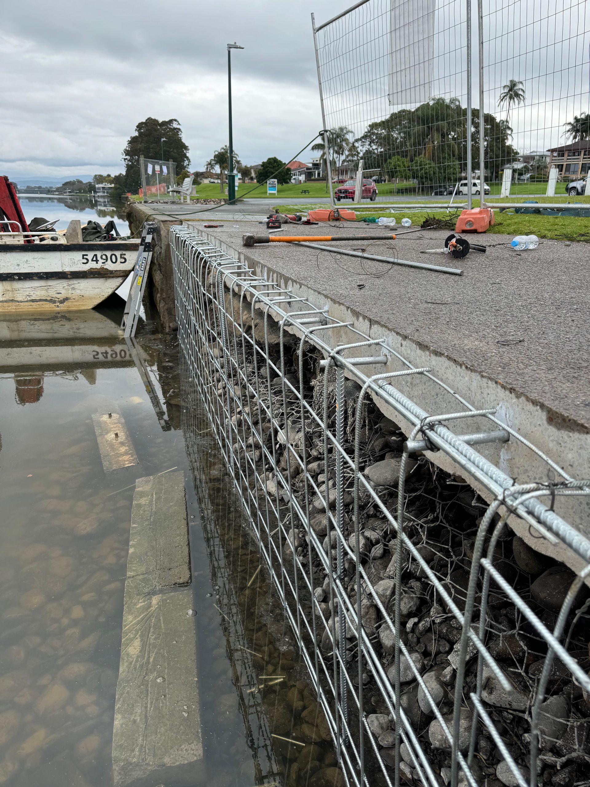 A Gabion Basket Retaining Wall Construction Project — M&J Marine Services in Medowie, NSW