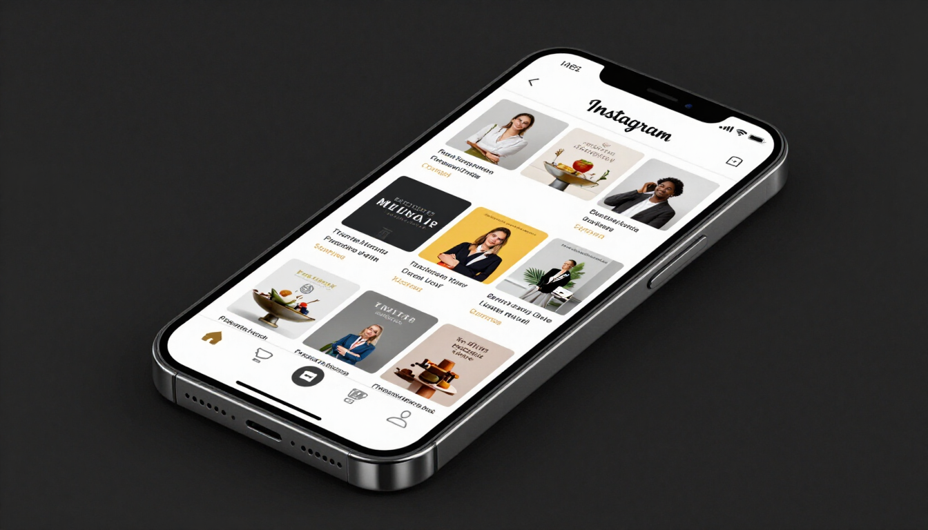 Smartphone zeigt Instagram-Feed mit professionellen lokalen Geschäftsposts