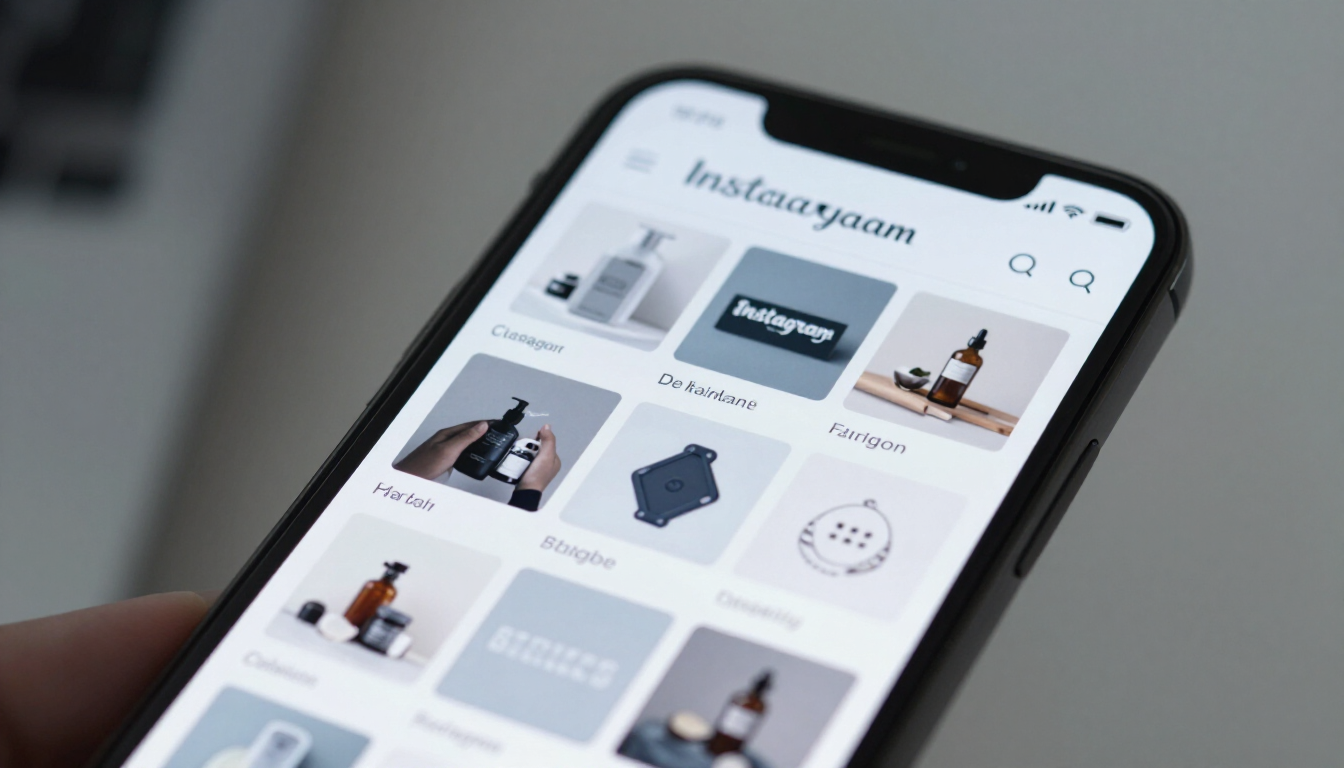 Smartphone mit professionellem Instagram-Grid für ein lokales Unternehmen