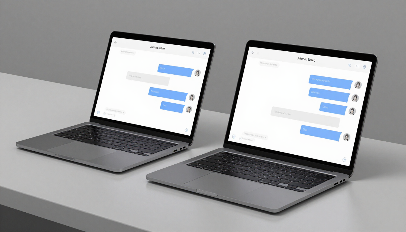Laptop mit Chat-Interface eines digitalen Anfrage-Assistenten