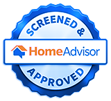 A screened and approved home advisor logo on a white background.