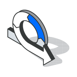 An isometric illustration of a circle with an arrow pointing to it.