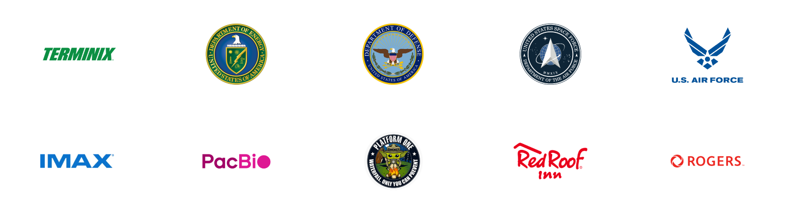 A bunch of logos on a white background with one that says imax