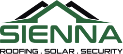 A logo for a company called sienna roofing solar security