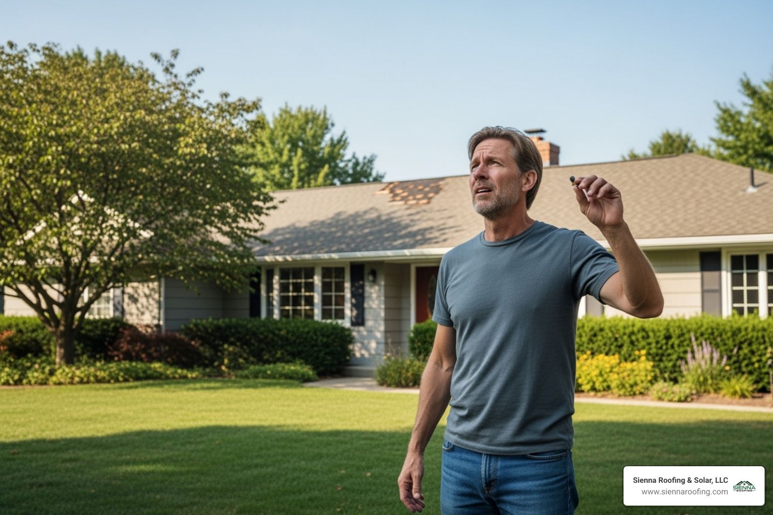 homeowner looking at roof - roofing company
