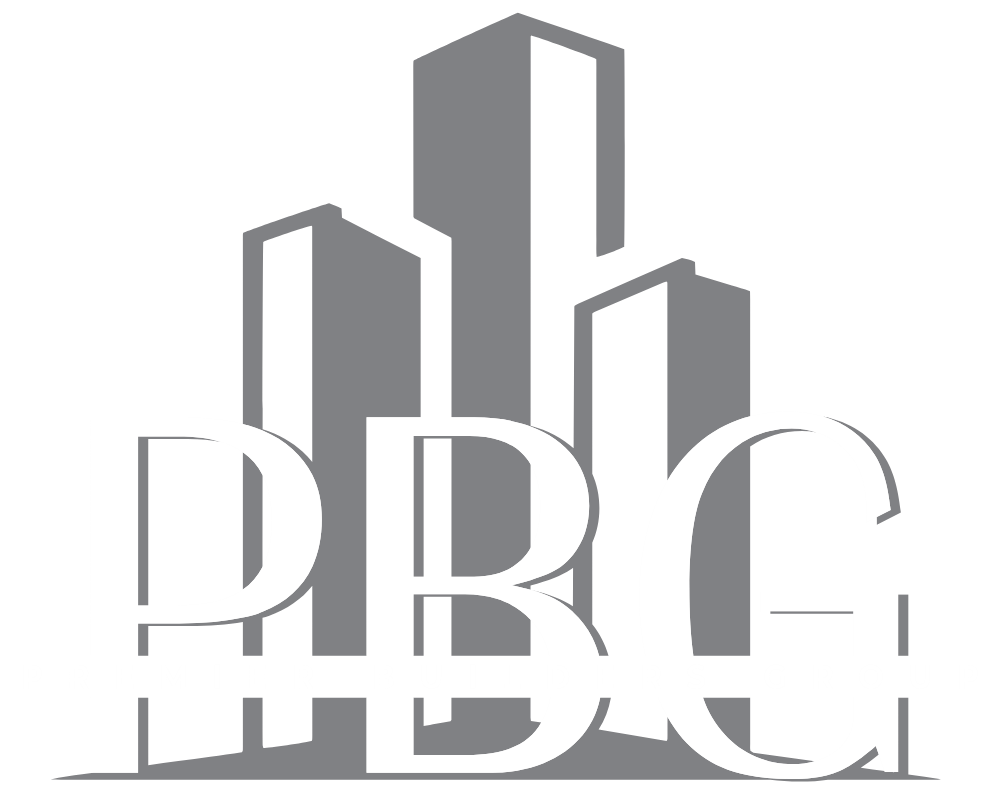 Logo of Premier Builders Group with stylized gray building silhouettes behind the letters PBG in black.