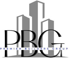 Logo of Premier Builders Group with stylized gray building silhouettes behind the letters PBG in black.